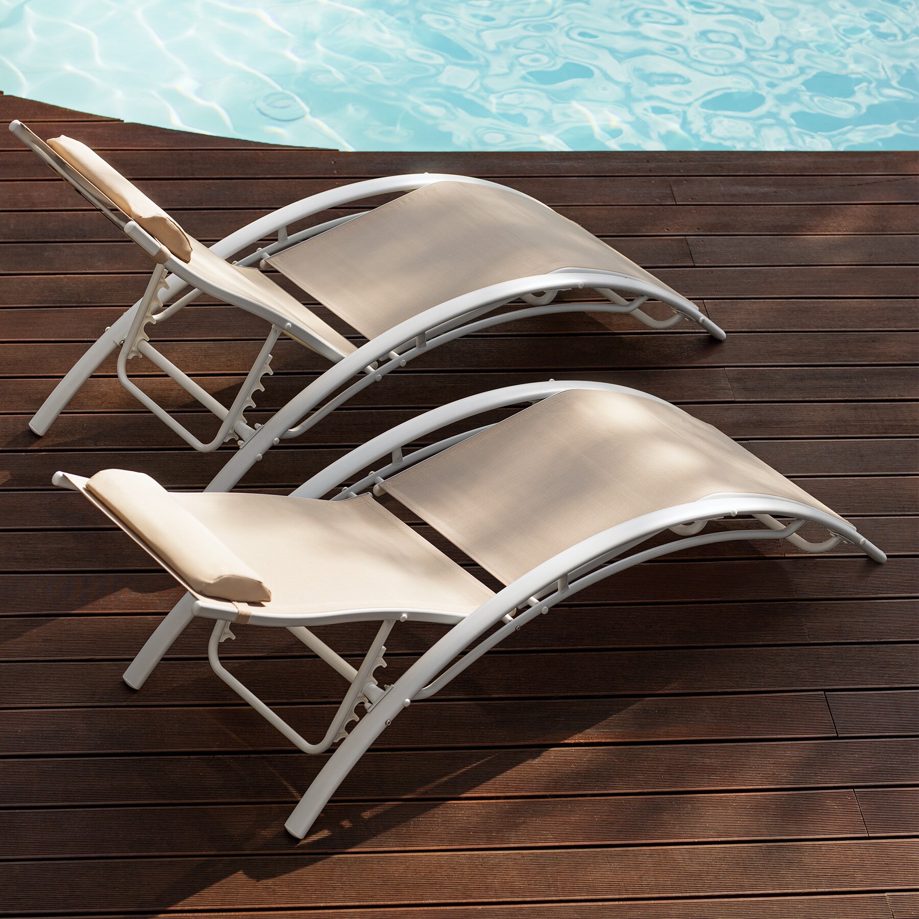 tectake® 2er Set Gartenliege, Textilene-Gewebe, 5-fach verstellbare Rückenlehne mit Kopfpolster, 180 x 59 x 50 cm