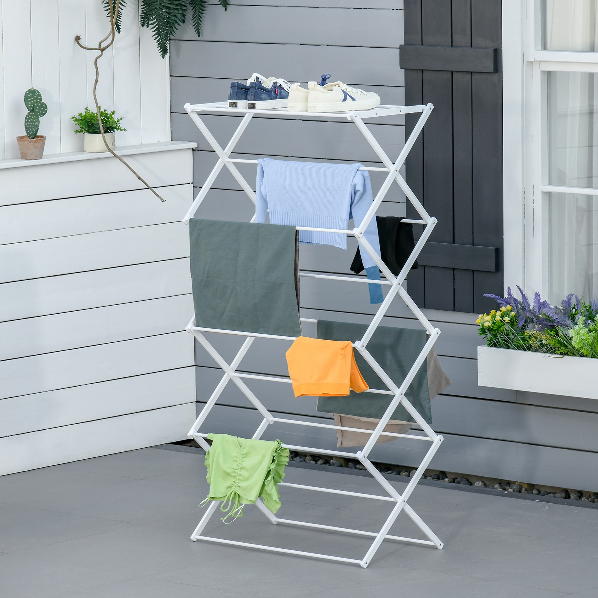 HOMCOM Wäscheständer mit 8 Ebenen weiß 74 x 35 x 144 cm (LxBxH)