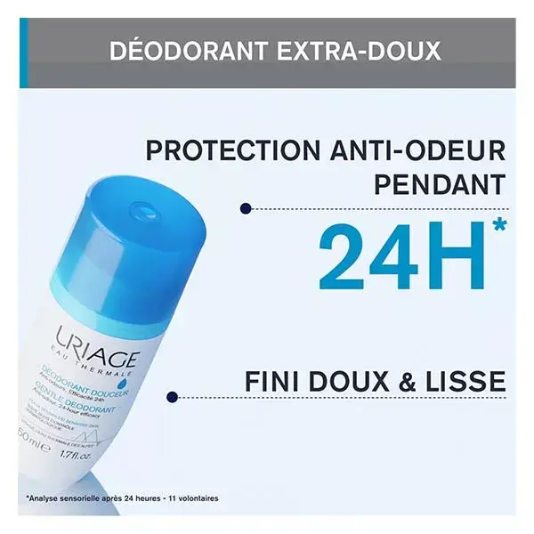 Desodorante anti-odor suave Uriage, sem sal de alumínio, para pele sensível, 50ml