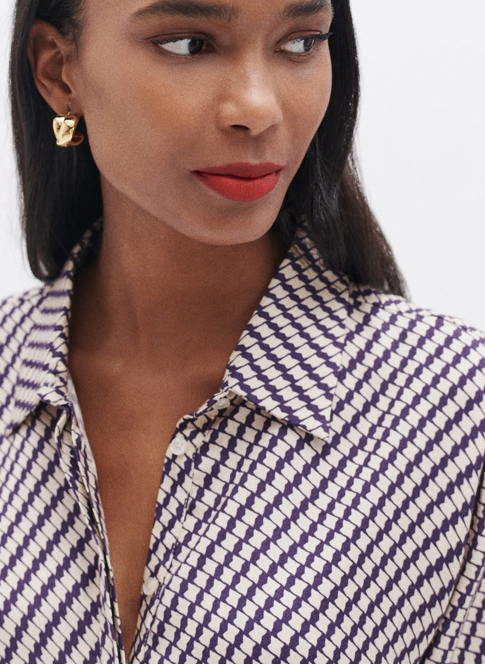 CJAMIE3 - Chemise droite col classique imprimée | Beige