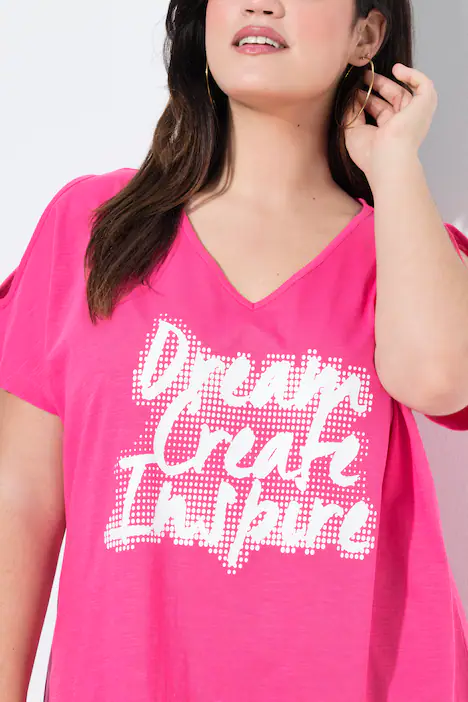 Longshirt, A-Linie, Graffitti-Motiv, Fransen-Zipfelsaum, hibiskuspink