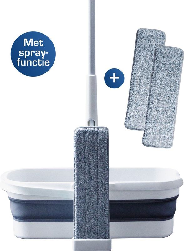 Techweise 4-in-1 Dweilsysteem met spray en opvouwbare emmer - Dweilset - Vloerwisser - Dweil Mop