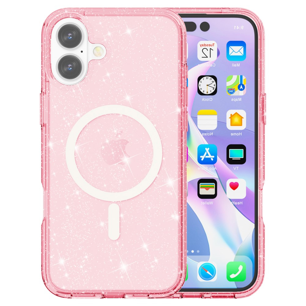 iPhone 16 MagSafe Hybrid Hardcase Schutzhülle im Glitzer Design - Pink / Transparent