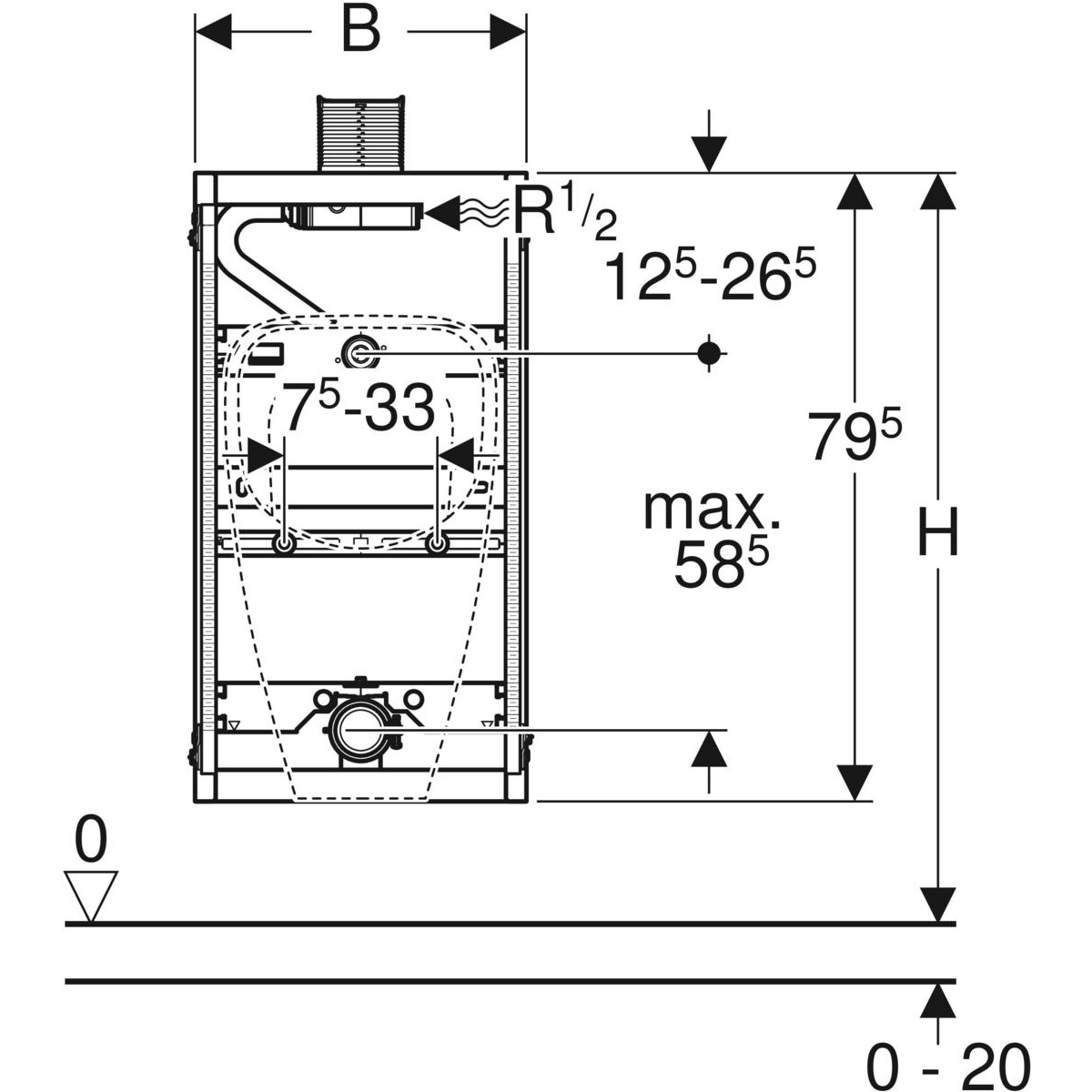 Geberit GIS urinoir element m. planchet bediening universeel H98cm z. urinoirsturing