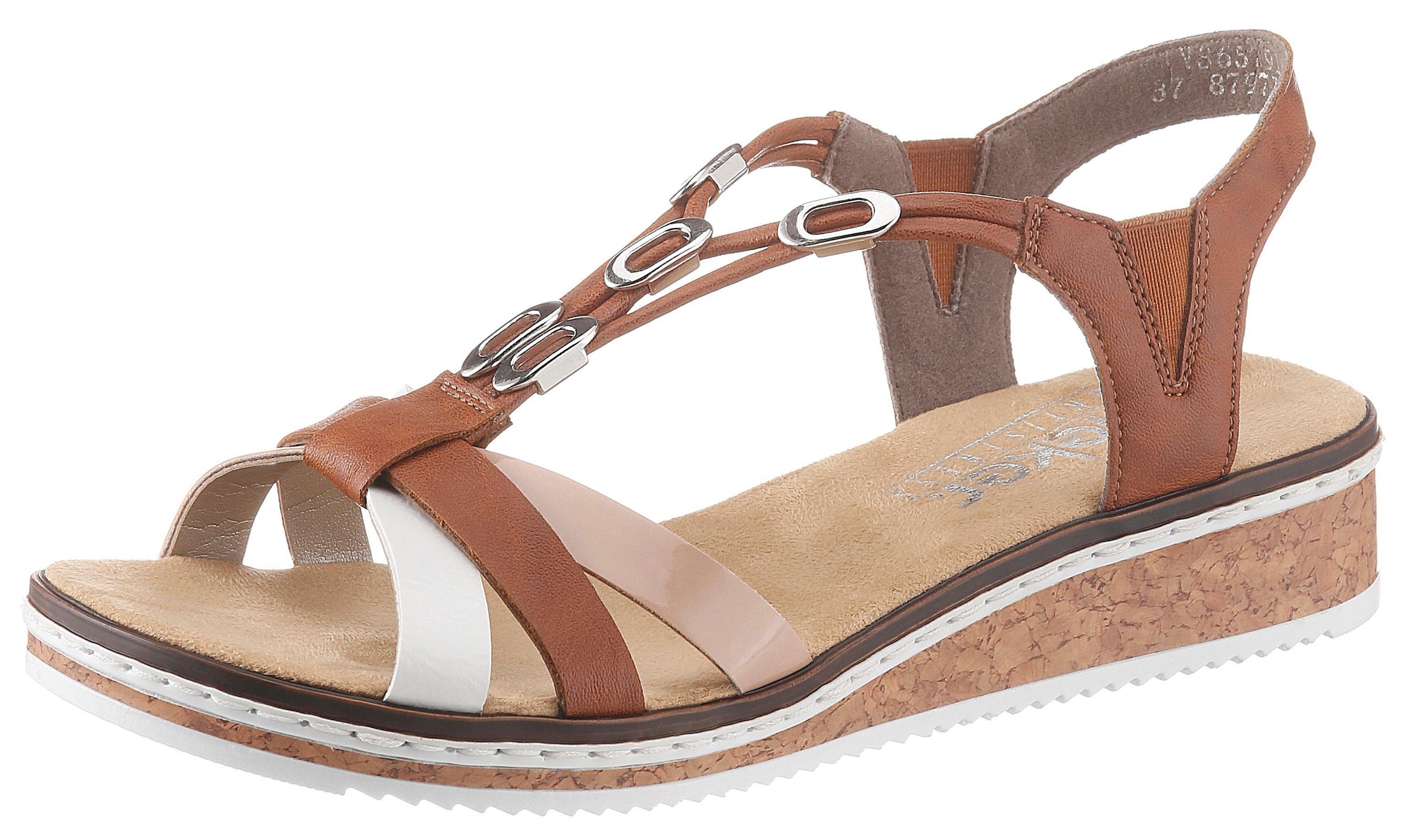 Rieker Riemchensandale  , Sommerschuh, Sandalette, Keilabsatz, mit Accessoires verziert