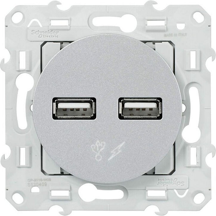 Prise double usb Schneider Electric Odace aluminium