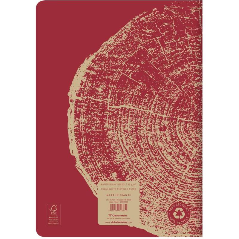 Cahier piqué FOREVER PREMIUM 100% recyclé A4 96 pages ligné papier recyclé blanc 90 g - Rouge brique