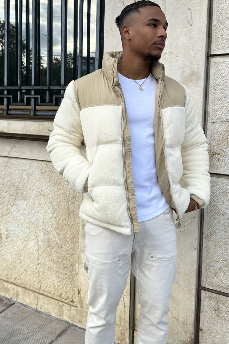 Parka teddy beige en peau de mouton écru