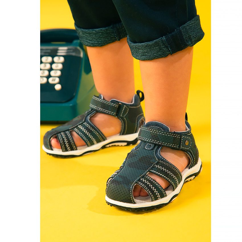 Nu-pieds à imprimé micro perforé all-over - Bleu marine