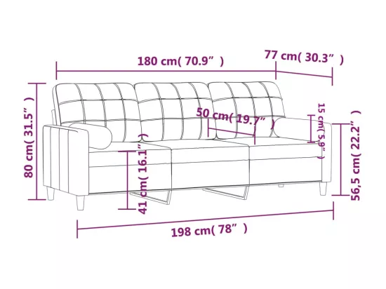 Canapé 3 places avec oreillers gris foncé 180 cm tissu