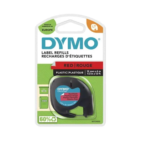 Dymo Original Schriftband für LetraTag®, Plastik, schwarz auf rot, 12 mm x 4 m