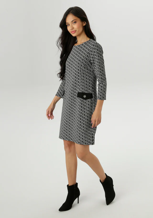 Aniston SELECTED Etuikleid Faketaschen mit grafischer Jacquardmusterung - NEUE KOLLEKTION