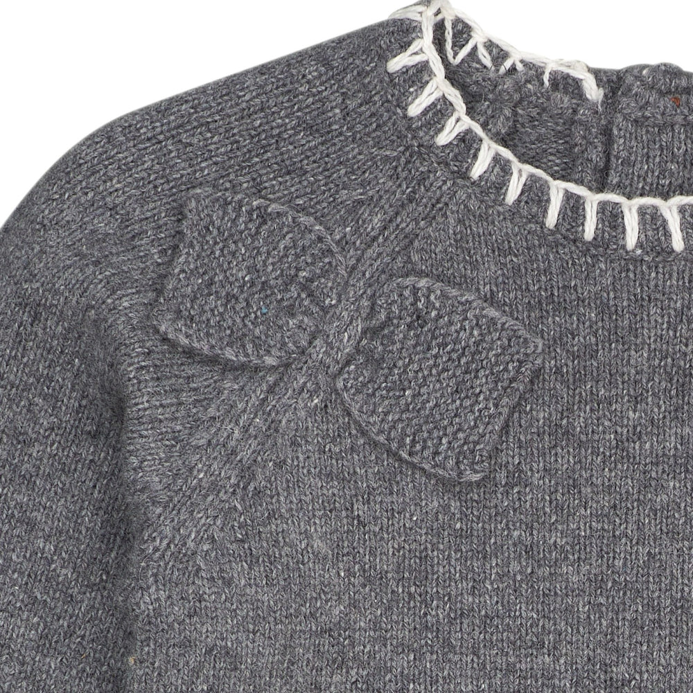 Køb COPENHAGEN COLORS Dk Grey/Cream Comb. Lambswool Kjole W. Sløjfe