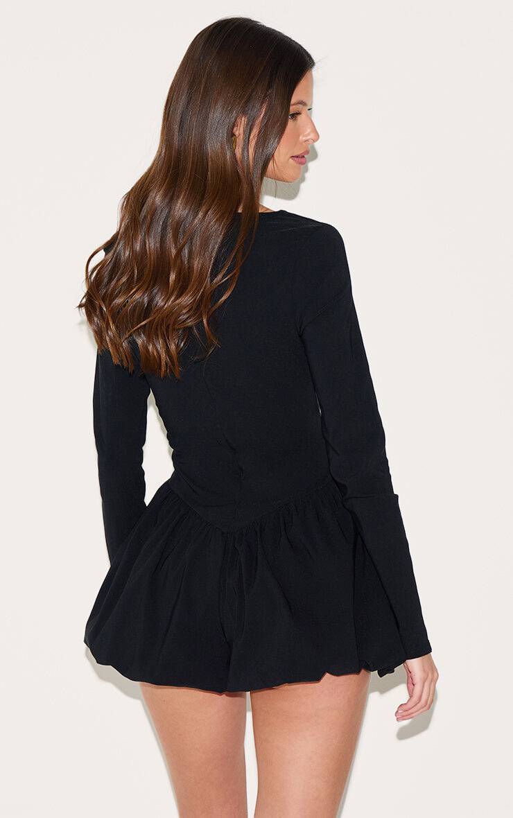 Noir Combi-short Jupe-culotte Bouffante Col Montant En Tissu Extensible