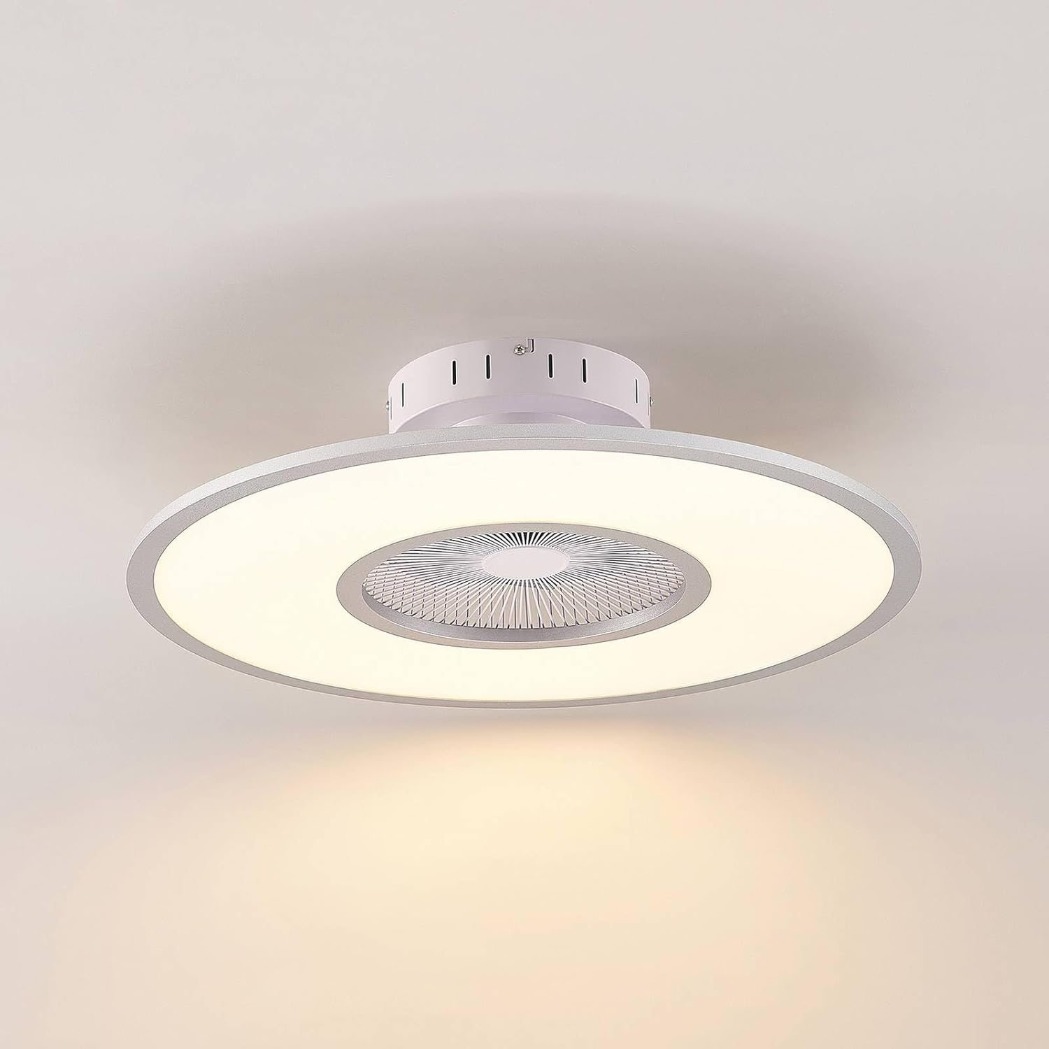 Lindby LED Deckenventilator mit Lampe Romea dimmbar Leselampe (Modern) in Alu (1 flammig,) - Ventilator Wohnzimmerleuchte