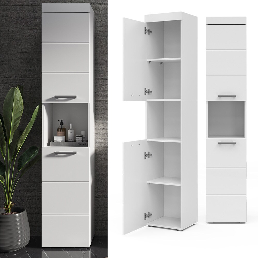 Vicco Hochschrank Badschrank Badezimmermöbel Luna Weiß Skandi 37x190 cm Badezimmer Schrank Badmöbel Schranktür Schrankfach Ablage Aufbewahrung