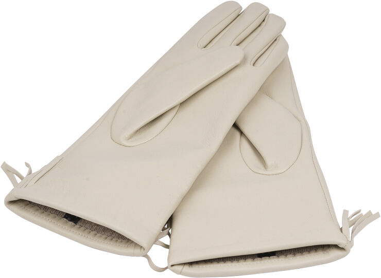 Lovelies PORDENONE - LEATHER GLOVES W/ FRINGES AND CASHMERE LINING Cream