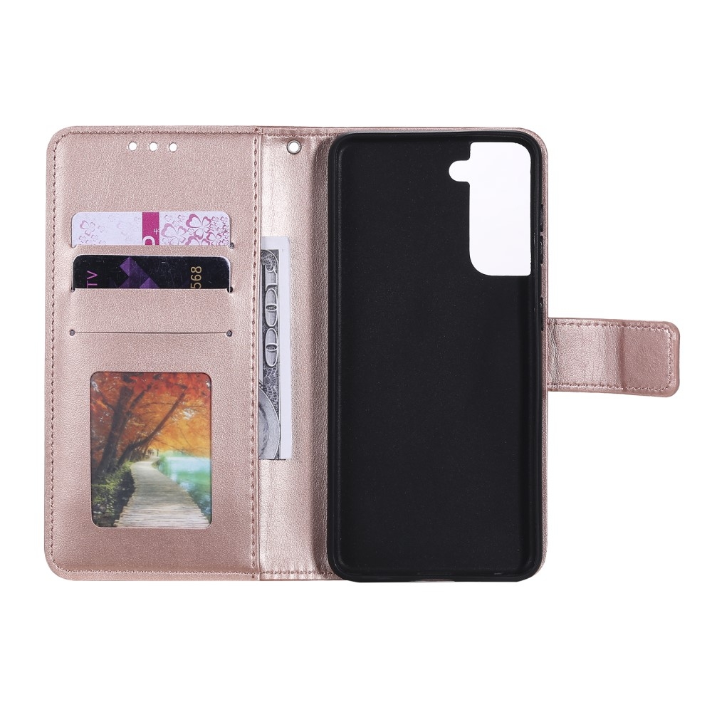 Samsung Galaxy S21  Plus 5G Leder Tasche Wallet - Mandala Flowers Imprint - Roségold