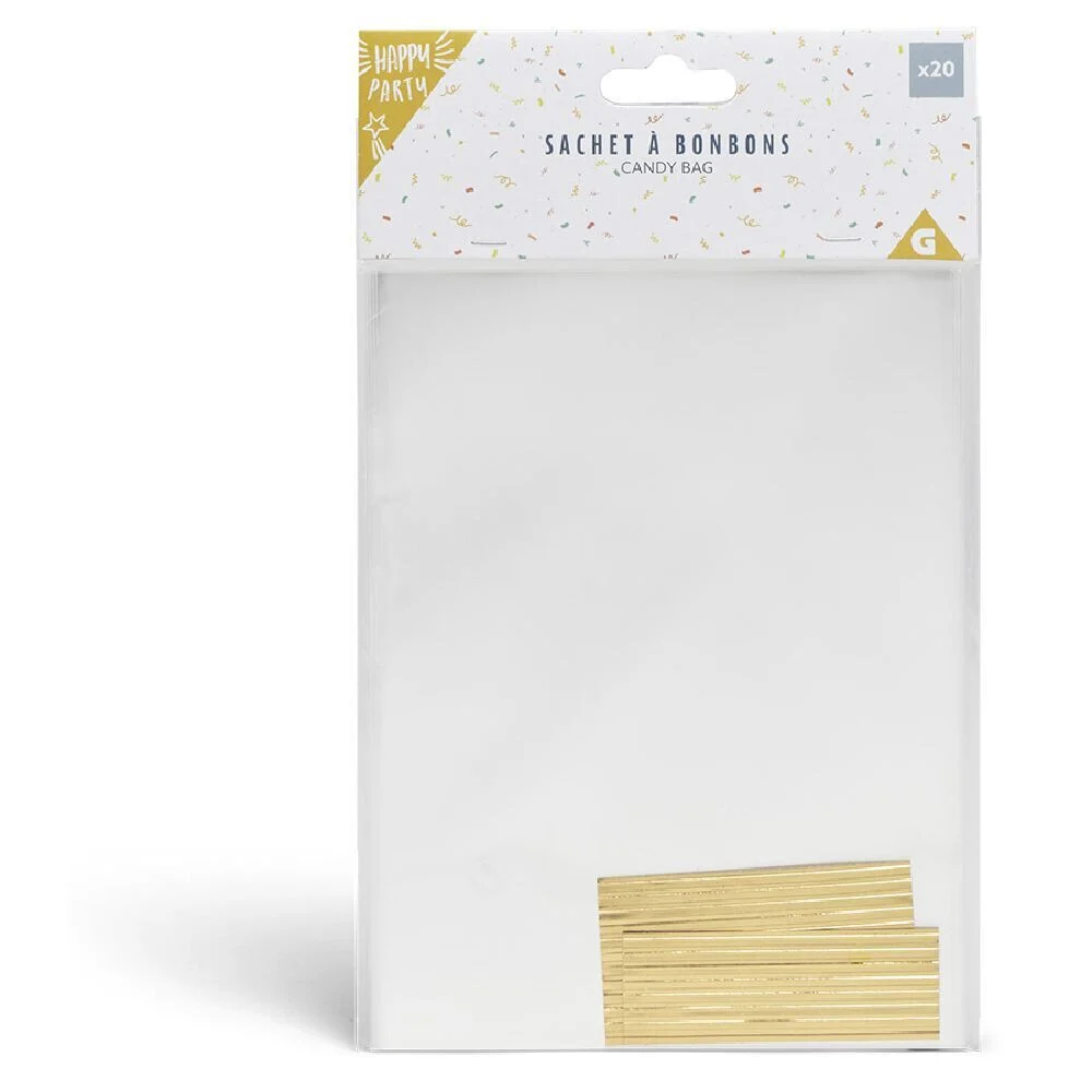 Sac à bonbons pochette transparente x20 avec lien