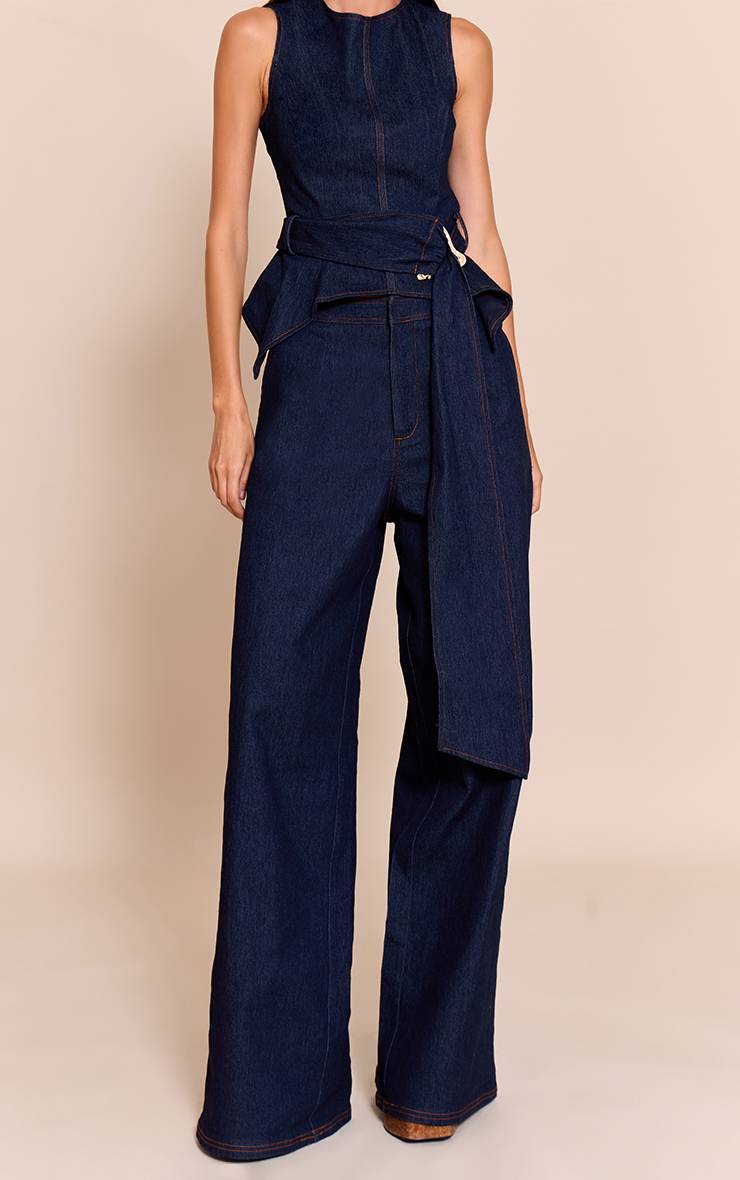 Bleu Indigo Pantalon Large En Denim Chambray Bleu