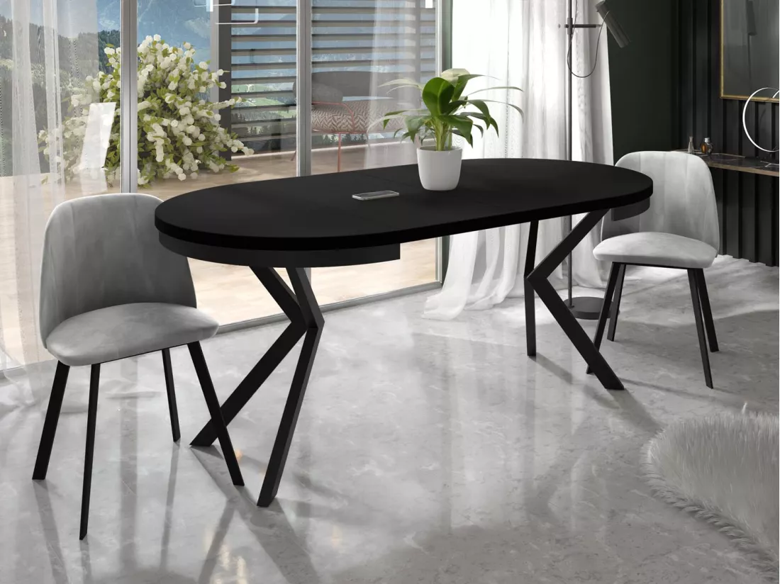 Table à Manger Extensible Ronde - Table Style Loft Avec Pieds En Métal - 100 à 180 Cm - Table Ronde Style Industriel Pour Le Salon - Compacte - Noir - 100 Cm