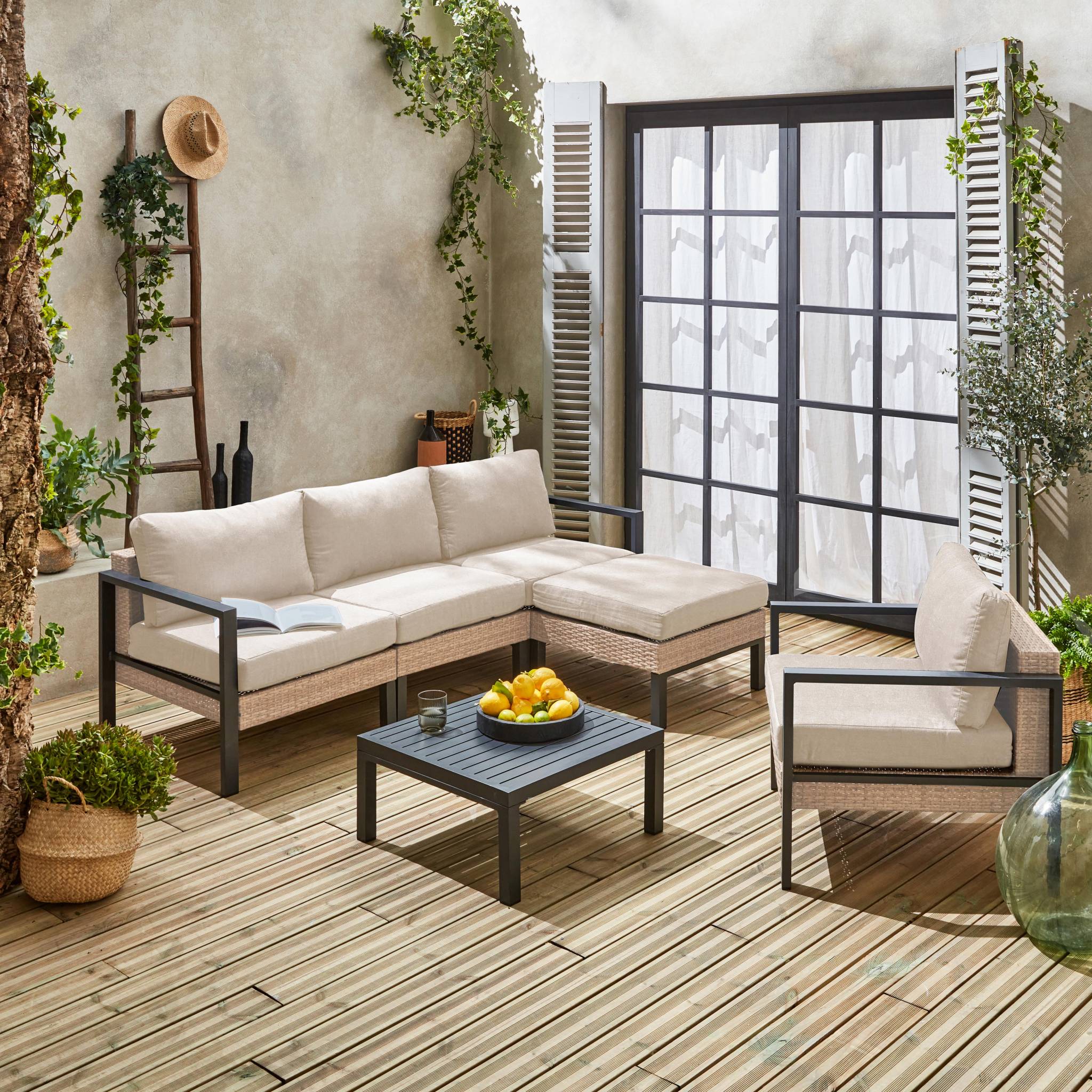 sweeek - Loungeset, aluminium en wicker, 5-zits