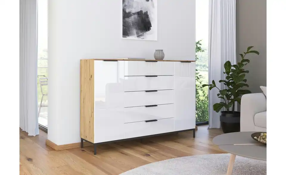 Highboard Eiche Artisan (Nachbildung) Eiche Artisan (Nachbildung) Front: Glas, Oberboden: Dekor 160 cm Graphit