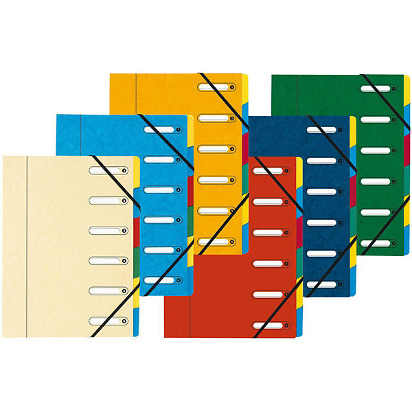 Exacompta Trieur Harmonika à fenêtres avec élastiques - véritable carte lustrée - 6 compartiments - couleurs assorties - lot de 8