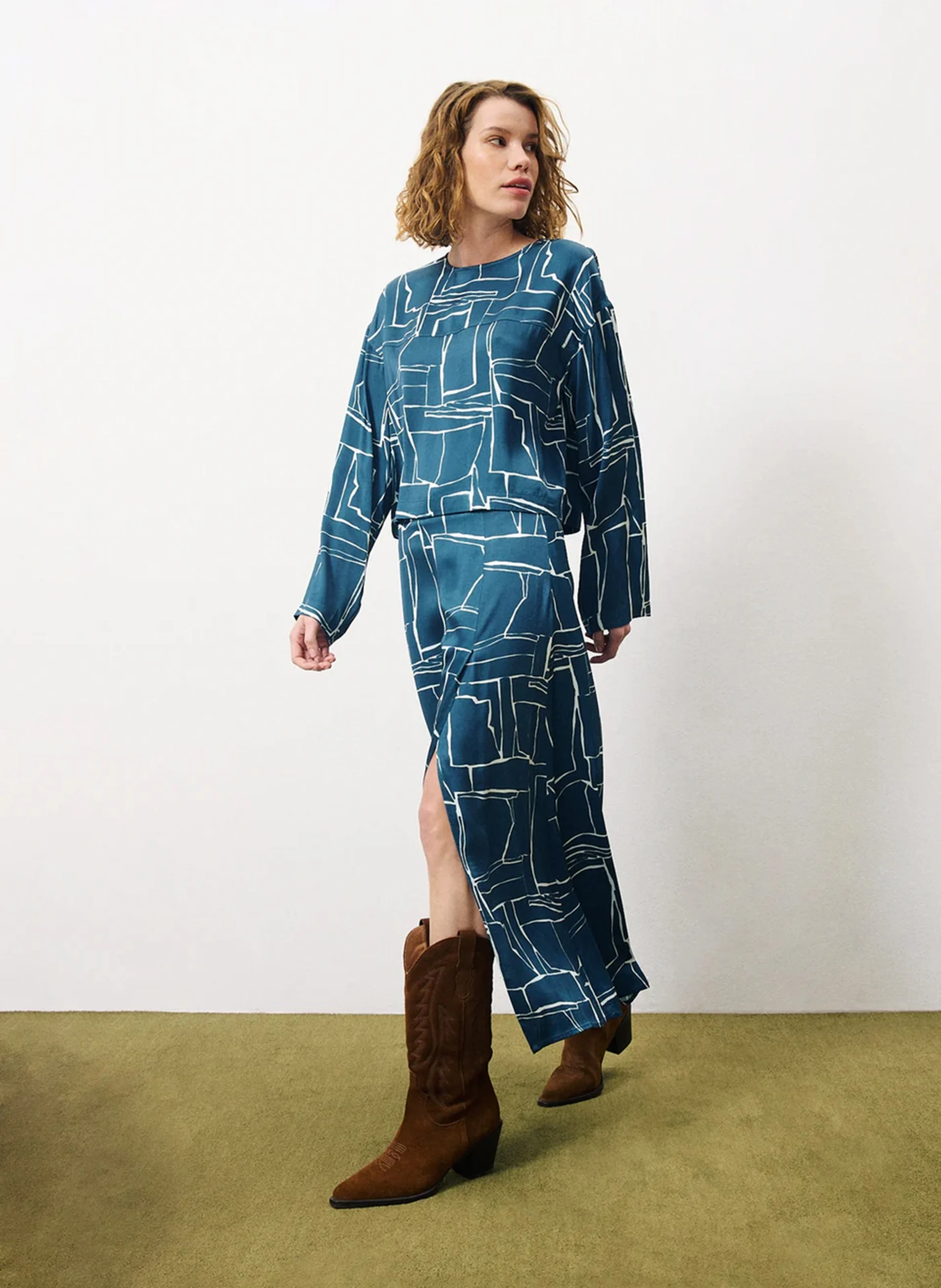 ANATOLIA - Blouse courte fluide imprimée| Bleu