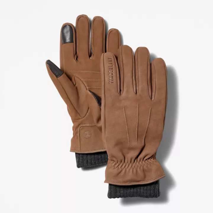 Gants en cuir avec poignet côtelé pour homme en marron clair