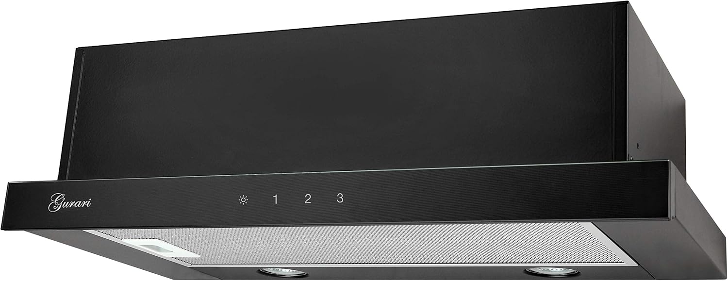 GCH 117 Einbau Dunstabzugshaube 60cm, Schwarz Glas, 1000 m³/h, Touch Control, Flachschirmhaube, 3 Leistungsstufen, Abluft- und Umluftbetrieb, Einbau Abzugshaube