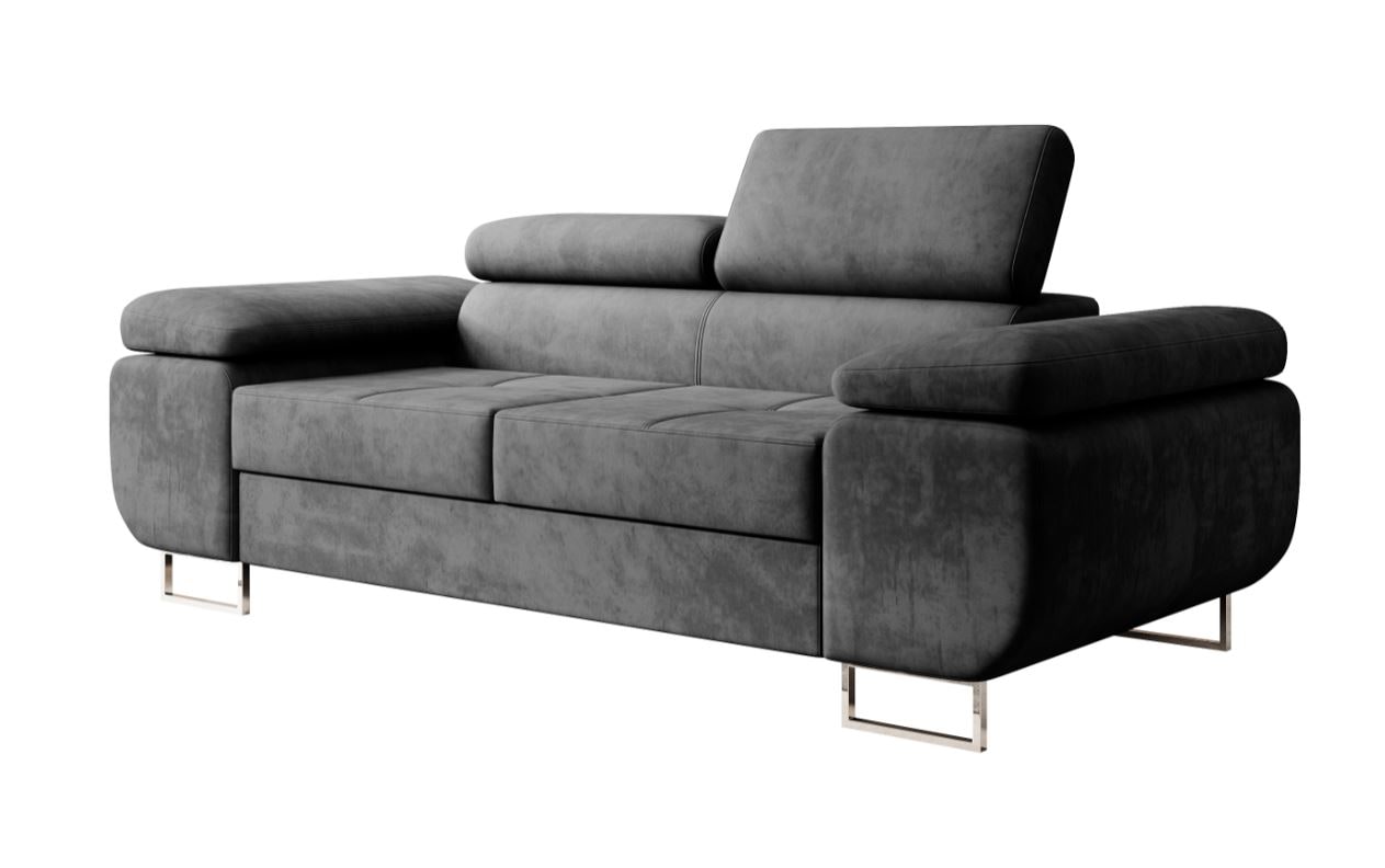 M-Punk Polstergarnitur Miami 3-2-1 Samtstoff Grau Anthrazit mit Bett Kopfteilverstellung Bett Sofa Schlafsofa Wohnlandschaft