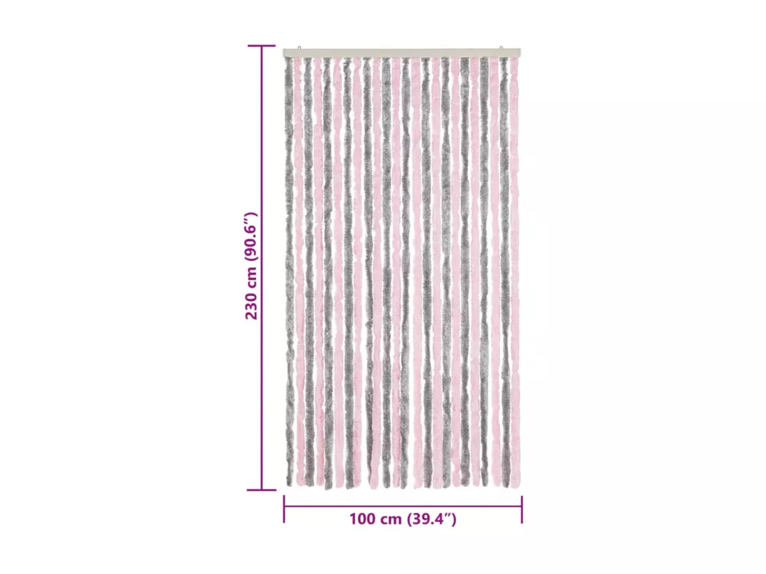 Rideau anti-mouches gris argenté et rose 100x230 cm chenille