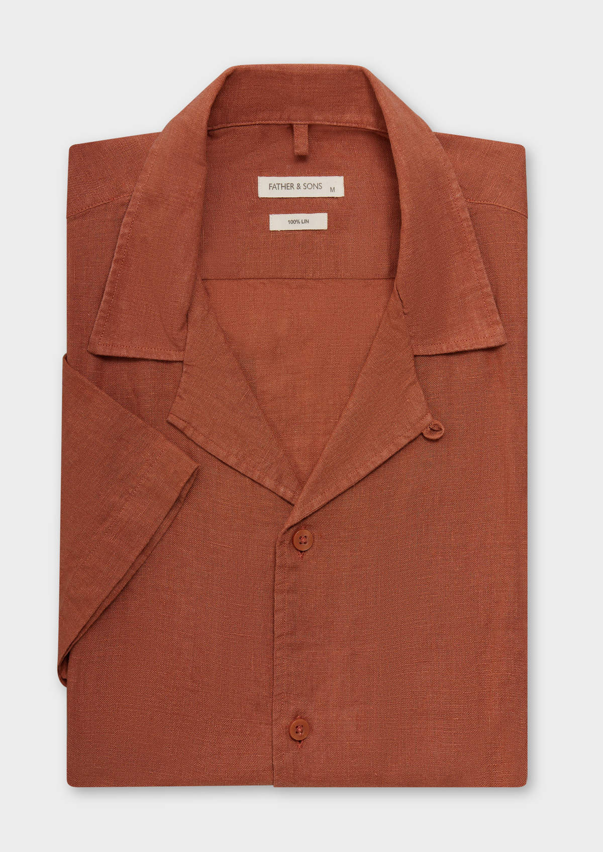 Chemise manches courtes Slim en popeline de lin uni terracotta