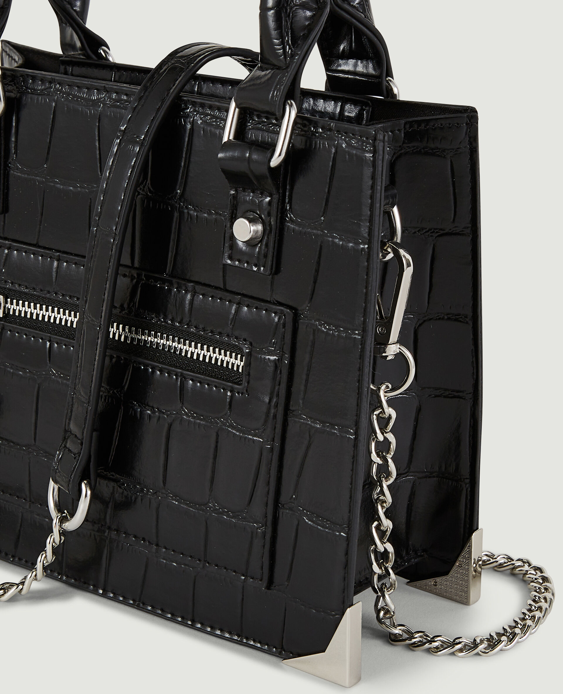 Sac boxy effet croco avec chaîne - Noir
