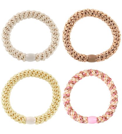 Kknekki Haargummis - 4er-Pack - Gelb/Weiß/Beige Glitzer