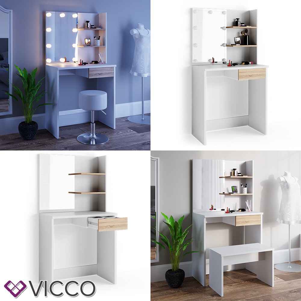 Vicco Schminktisch Dekos Frisiertisch Frisierkommode Kosmetiktisch Weiß Eiche