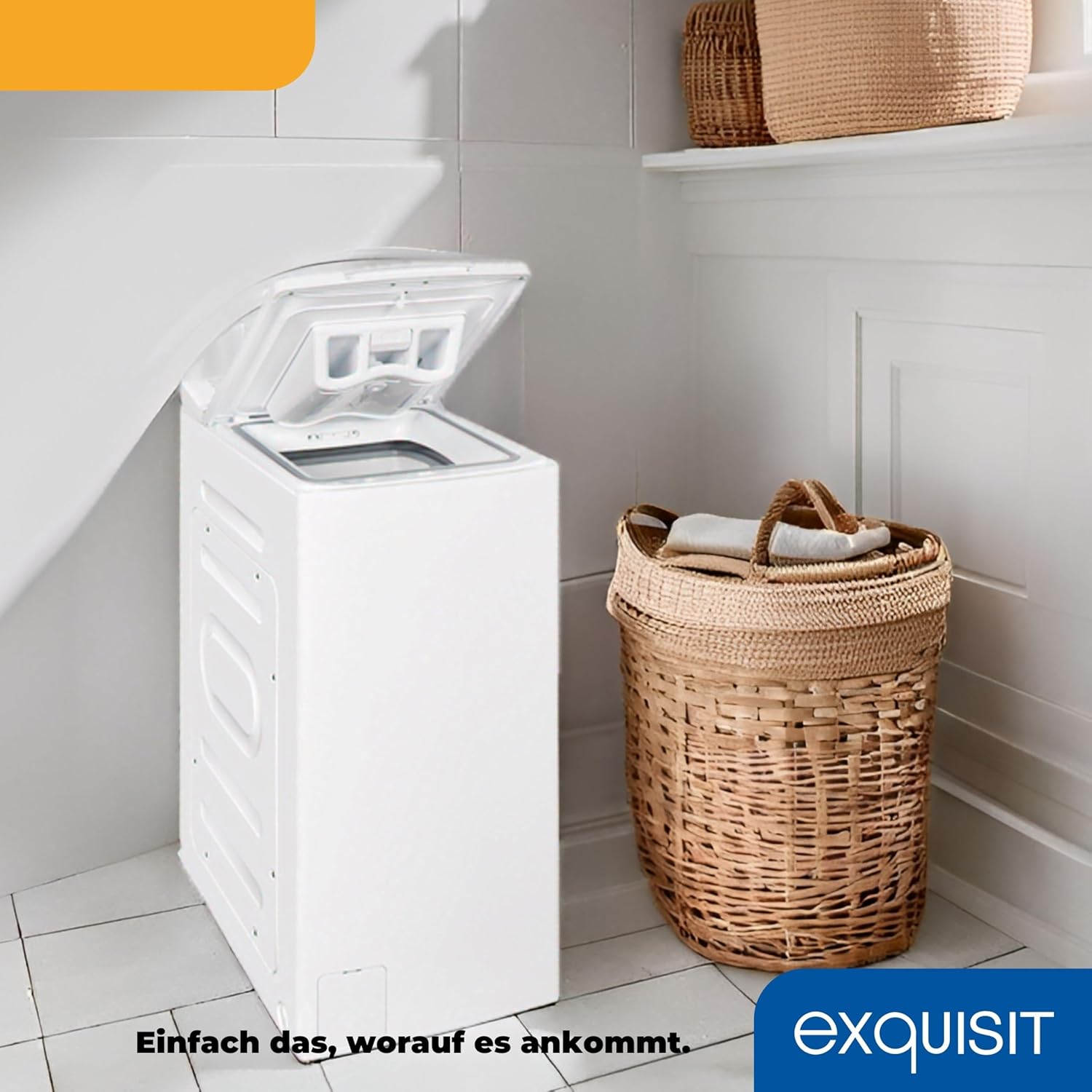 Exquisit Waschmaschine 7,5kg, Toplader, Waschmaschine schmal, Energieklasse A, 1200 U/Min, Startzeitvorwahl, Kurzprogramm, LTO1207-030A weiss