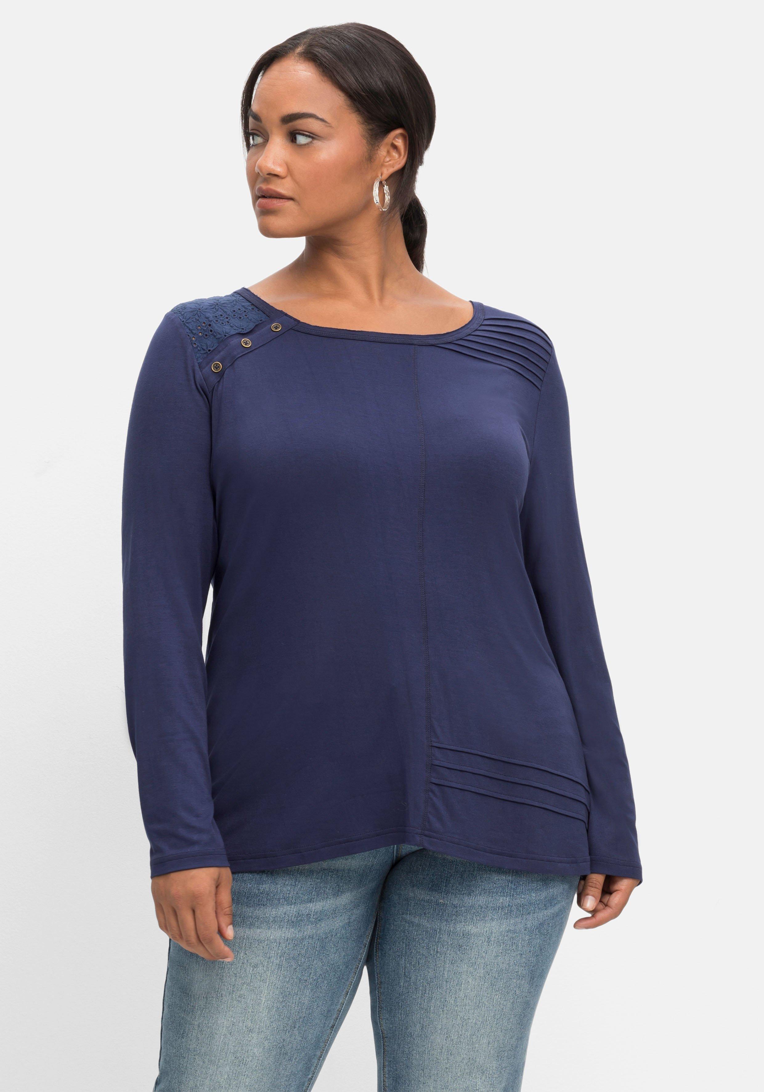 Langarmshirt mit Lochstickerei-Spitze und Biesen