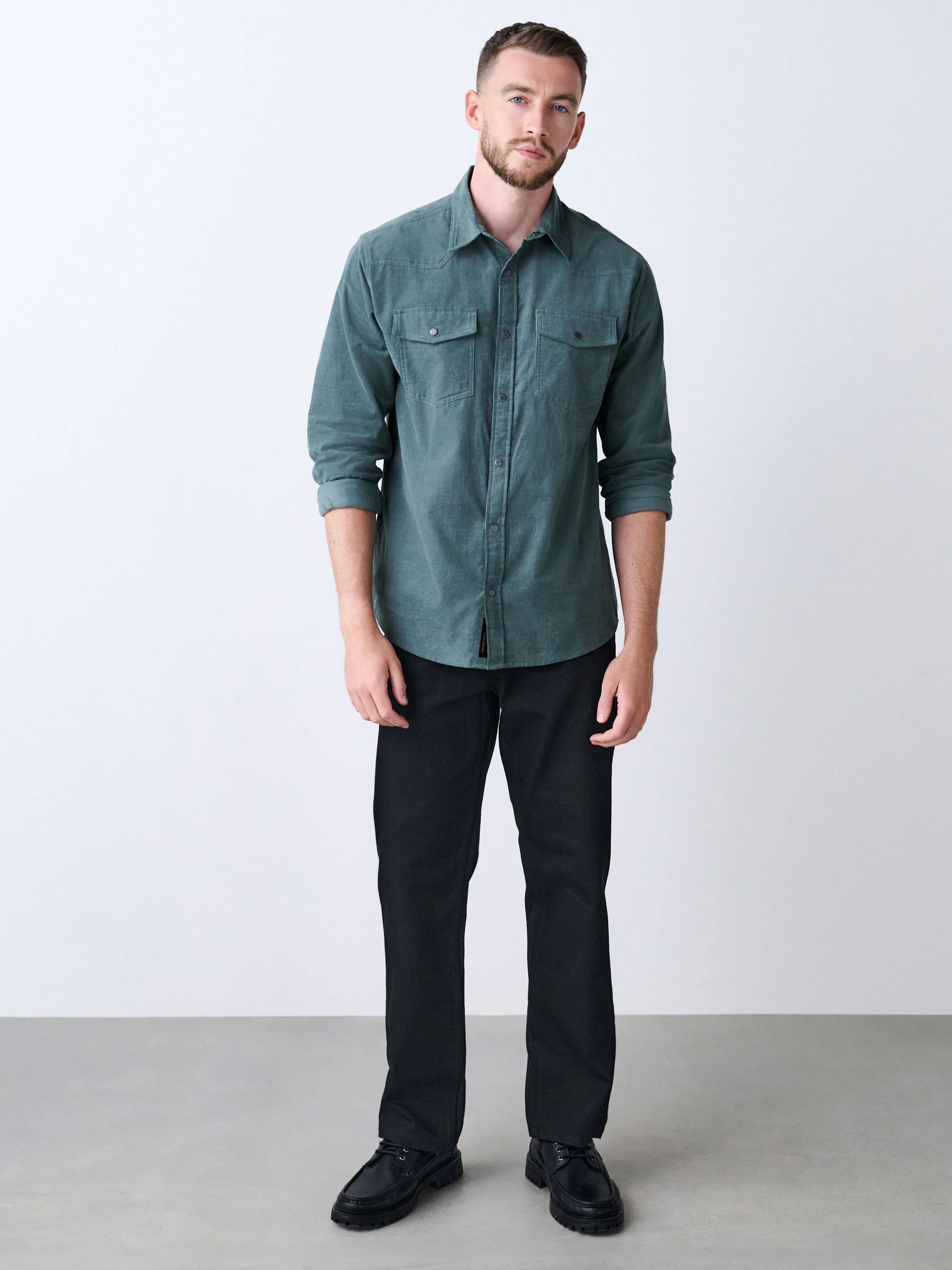 Groen - Overhemd in westernstijl met lange mouwen van corduroy