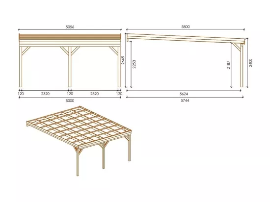 Carport, abri de voiture 5,80x5,06 m - 29 m2 - couverture PVC  - CAR23PVCTR - ALTANKA