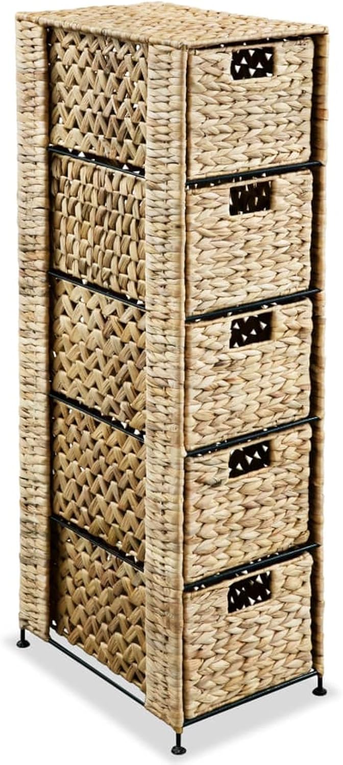 Aufbewahrungsschrank mit 5 Körben, 25,5 x 37 x 100 cm, Wasserhyazinthe, Möbelschrank, Büromöbel, Aufbewahrungsschrank