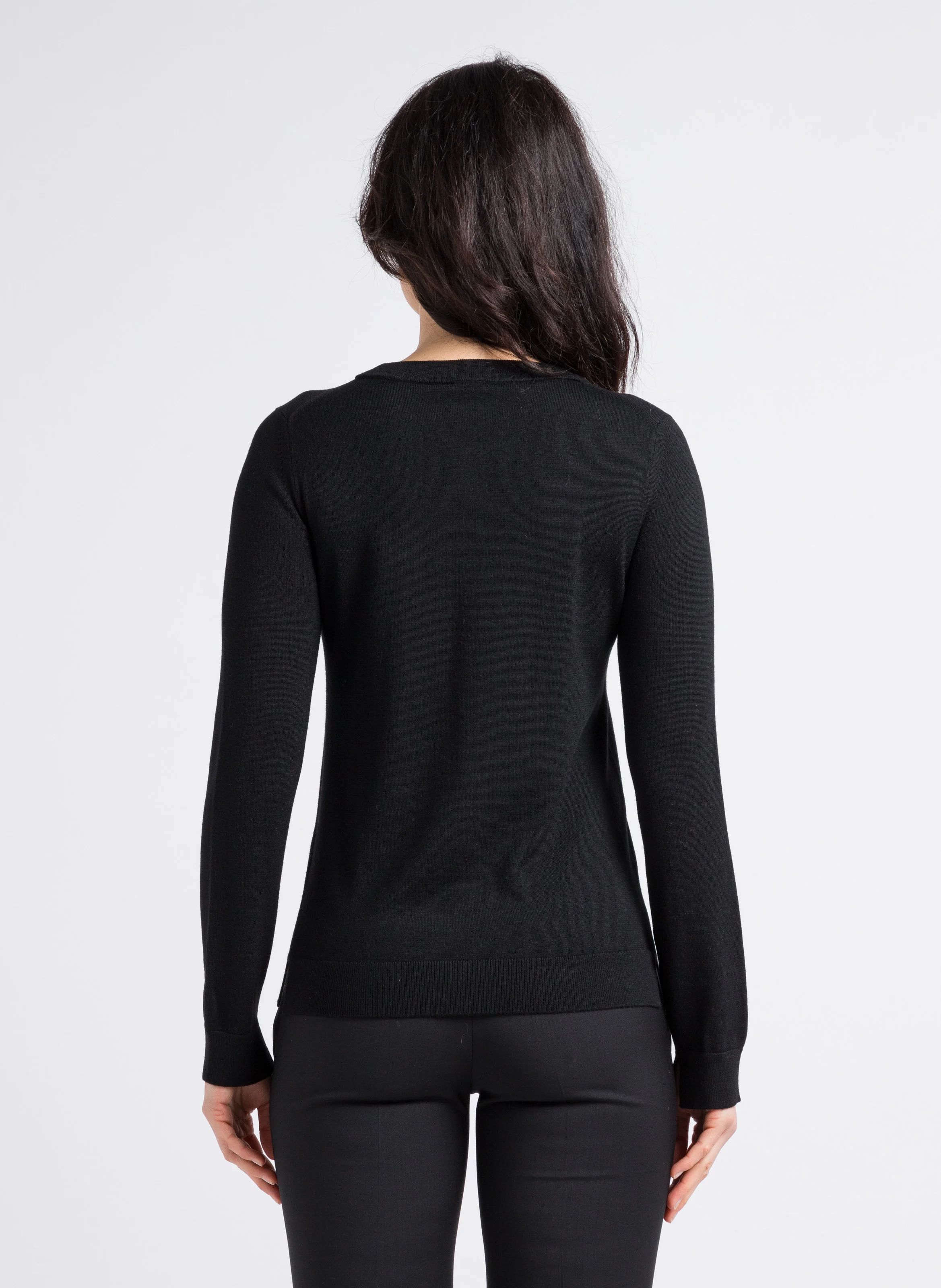 Pull droit col rond en laine | Noir