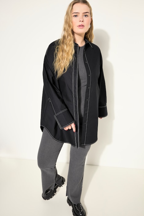 Bluse, oversized, helle Ziernähte