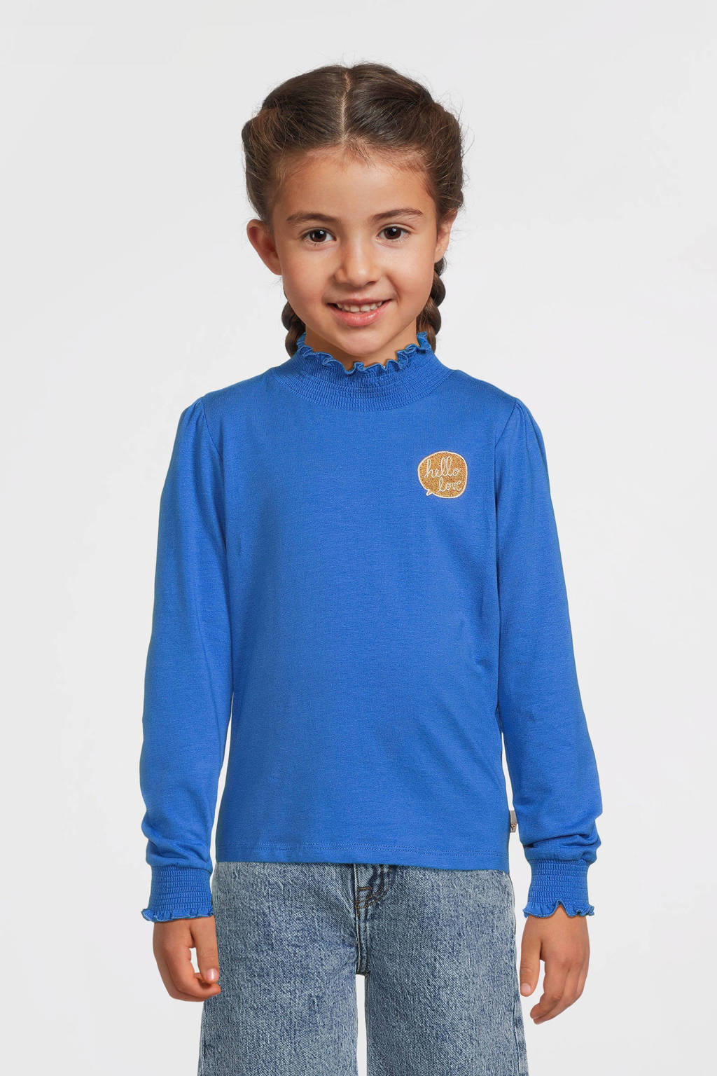 Moodstreet longsleeve Laure met printopdruk helderblauw