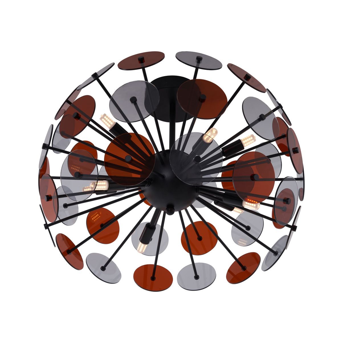 Art Deco plafondlamp zwart met amber en smoke - Atomic