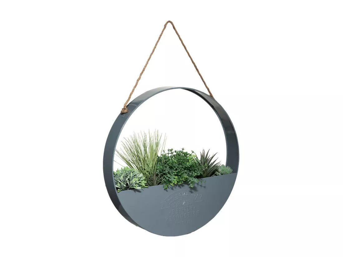 Plantes vertes artificielles dans Suspension en Métal Gris