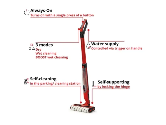 Einhell CLEANEXXO, Laminat, Fliser, Træ, Våd, 400 ml, Rød, Kasse, 2,5 kg - SOLO