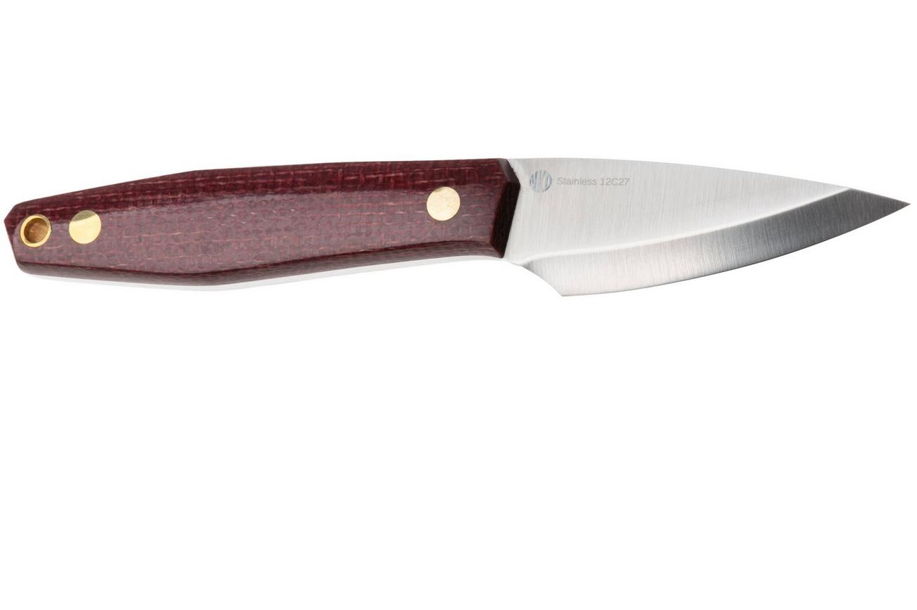 Nordic Knife Design Kiridashi 2045 Satin 12C27, Plum Micarta, vaststaand mes