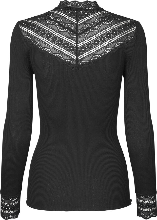Rosemunde Silk T-shirt regular w/wide lace Sort